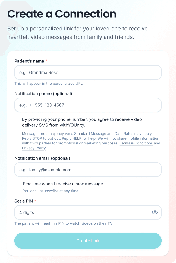 Create loved one form with name field and submit button