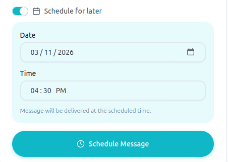 Message scheduling form with date and time picker
